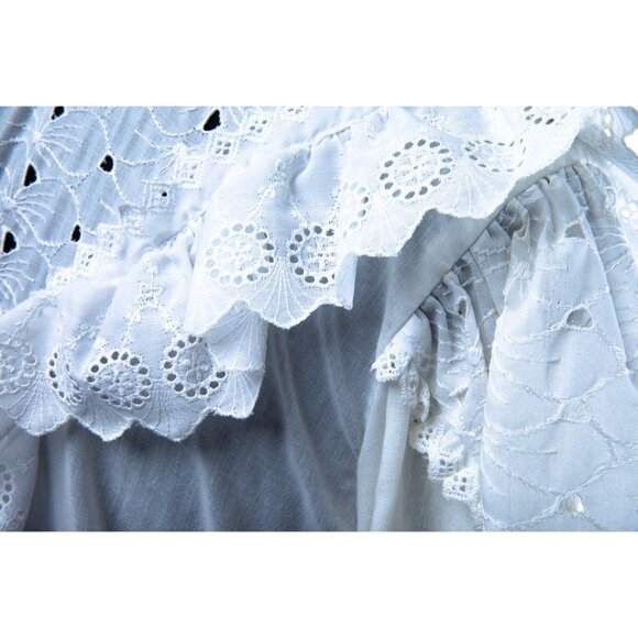 1980's The Eastside Clothing Company White Eyelet Floral Lace Blouse High Neck - Picture 2 of 6